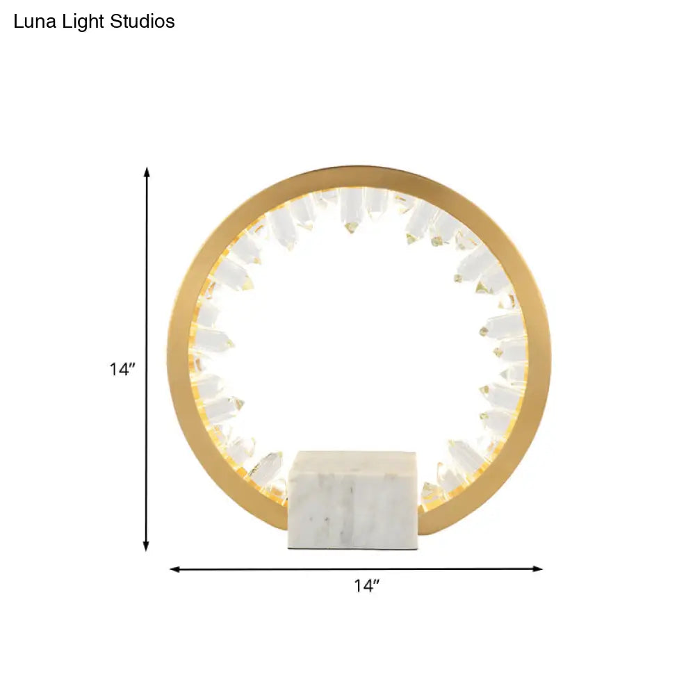 Gold Crystal Icicle Led Table Lamp With Marble Base: Minimalist Hoop Nightlight
