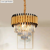 Gold Crystal Layered Tapered Chandelier - Postmodern Pendant With 4/6 Down Lights