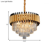 Gold Crystal Layered Tapered Chandelier - Postmodern Pendant With 4/6 Down Lights