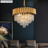 Gold Crystal Layered Tapered Chandelier - Postmodern Pendant With 4/6 Down Lights