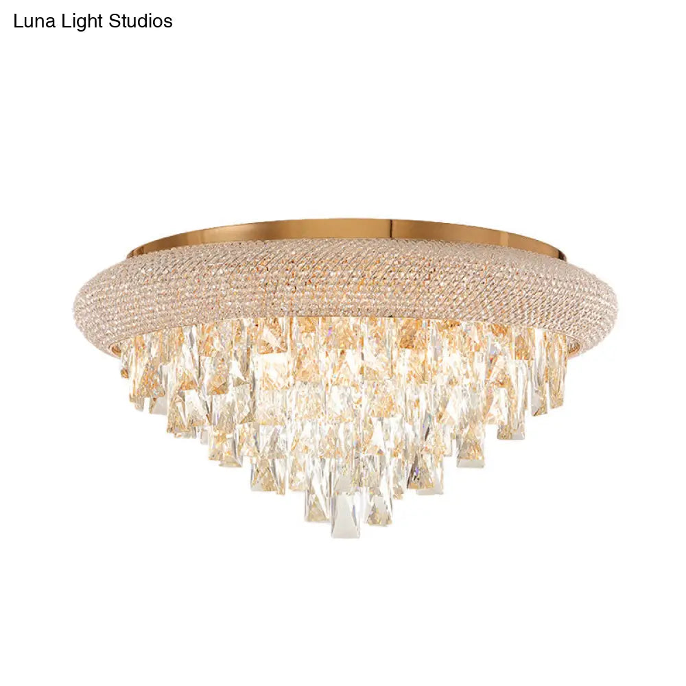 Gold Crystal Led Ceiling Light With Sleek Rectangle Design