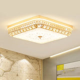 Gold Crystal Led Flushmount Light For Bedroom With Simple Squared Design