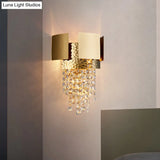 Gold Crystal Led Wall Sconce With 2 Cascading Bulbs For Traditional Bedroom Lighting