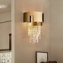 Gold Crystal Led Wall Sconce With 2 Cascading Bulbs For Traditional Bedroom Lighting