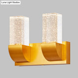 Gold Crystal Led Wall Sconce With Minimalist Rectangular Design - 2/3 Bulb Bubble Light