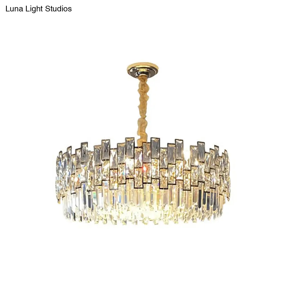Gold Crystal Pendant Chandelier - Modern & Layered Hanging Light For Dining Room