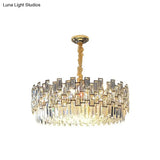 Gold Crystal Pendant Chandelier - Modern & Layered Hanging Light For Dining Room