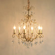 Gold Crystal Pendant Chandelier With 6 Lights For Bedroom - Lodge Style Curvy Arm Design
