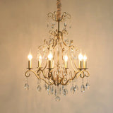 Gold Crystal Pendant Chandelier With 6 Lights For Bedroom - Lodge Style Curvy Arm Design