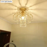 Gold Crystal Semi Flush Mount Ceiling Light With Modern Cascade Design And 1 For Corridors