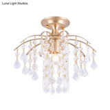 Gold Crystal Semi Flush Mount Ceiling Light With Modern Cascade Design And 1 For Corridors