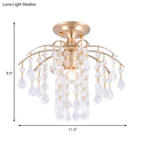 Gold Crystal Semi Flush Mount Ceiling Light With Modern Cascade Design And 1 For Corridors