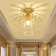 Gold Crystal Semi Flush Mount Ceiling Light With Modern Cascade Design And 1 For Corridors