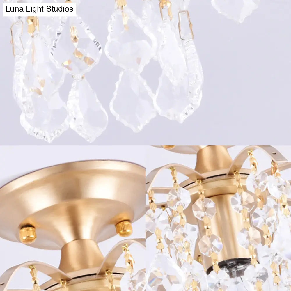 Gold Crystal Semi Flush Mount Ceiling Light With Modern Cascade Design And 1 For Corridors