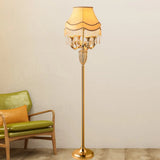Gold Crystal Spears Floor Reading Lamp With Beige Fabric Shade