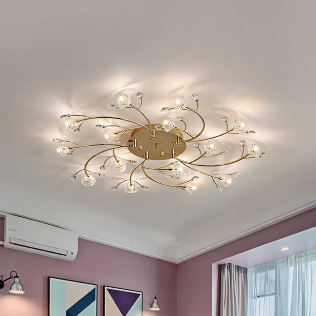 Gold Crystal Spiral Branch Flush Ceiling Lamp - Minimalist 15 - Head Mounted Light’