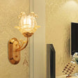 Gold Crystal Wall Lamp With Curved Arm - Simplicity Blossom 1/2-Light Fixture 1 /