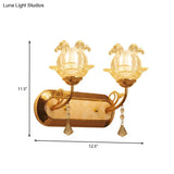 Gold Crystal Wall Lamp With Curved Arm - Simplicity Blossom 1/2-Light Fixture