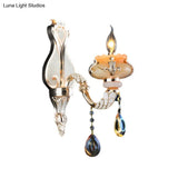 Gold Crystal Wall Sconce Lamp: Mid-Century Candelabra Design With Single Head