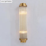 Gold Crystal Wall Sconce With 2 Heads - Contemporary Pillar Design For Living Room