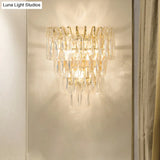 Gold Crystal Wall Sconce With 3 Modern Heads And 4 Tiers For Living Room