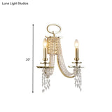 Gold Crystal Wall Sconce With Rustic Charm: Ideal For Dining Room Lighting (2-Light Candle Mount)