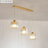 Gold Cube Crystal Multi-Light Ceiling Fixture For Dining Room With 3 Bulbs