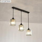 Gold Cube Crystal Multi-Light Ceiling Fixture For Dining Room With 3 Bulbs