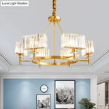 Gold Cuboid Crystal Pendant Chandelier: 3/6 Bulbs Suspension Lighting - Contemporary Design