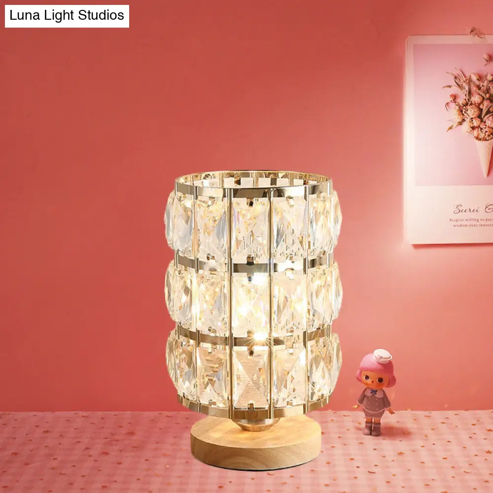 Gold Cup Shape Nightstand Lamp With Crystal Encrusted Base - Modern Style