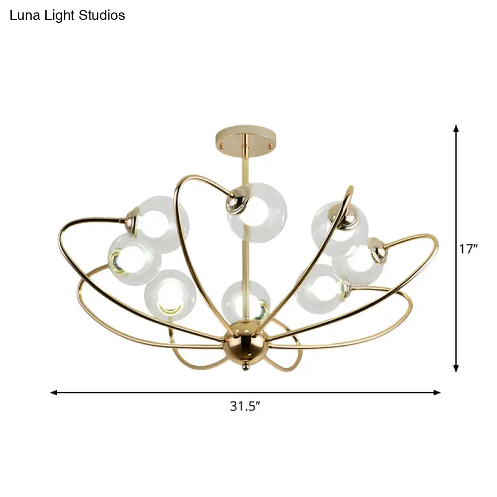 Gold Curved Arm Pendant Light With Glass Shades - Ceiling Chandelier (6/8/10 Heads)