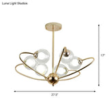 Gold Curved Arm Pendant Light With Glass Shades - Ceiling Chandelier (6/8/10 Heads)