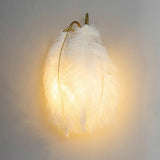Gold Curved Sconce - Simplicity Feather Wall Light Fixture For Bedside / White B
