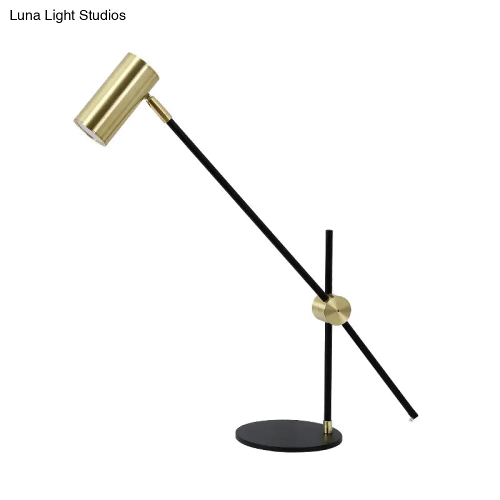 Gold Cylindrical Night Table Lamp With Metal Shade - Contemporary Task Lighting
