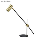 Gold Cylindrical Night Table Lamp With Metal Shade - Contemporary Task Lighting