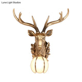 Gold Deer Head Sconce Light - Country Resin 17/25 Indoor Wall Mount