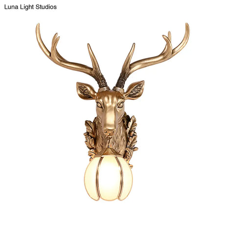 Gold Deer Head Sconce Light - Country Resin 17/25 Indoor Wall Mount