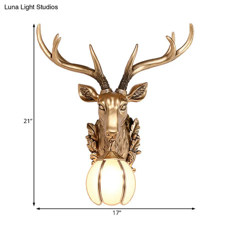 Gold Deer Head Sconce Light - Country Resin 17/25 Indoor Wall Mount