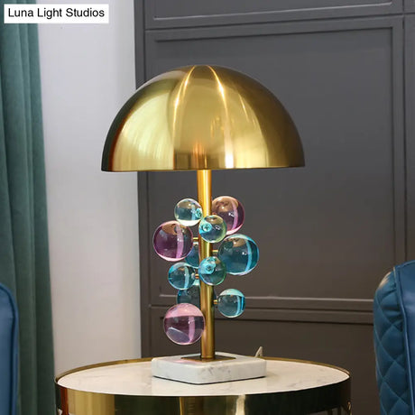 Gold Domed Metal Desk Lamp With Colorful Ball Deco - Minimalist Single Light Reading