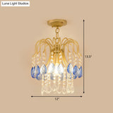 Gold Double - Layered Crystal Ceiling Mount Light Fixture - Modern Semi Flush Design