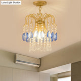 Gold Double - Layered Crystal Ceiling Mount Light Fixture - Modern Semi Flush Design