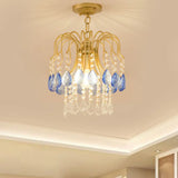 Gold Double - Layered Crystal Ceiling Mount Light Fixture - Modern Semi Flush Design