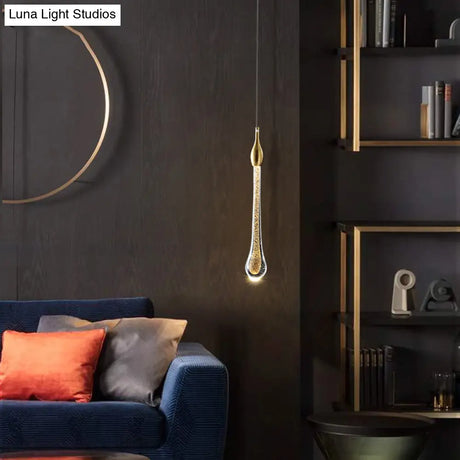Gold Droplet Crystal Pendant Led Light For Stylish And Modern Living Rooms