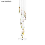 Gold Droplet Stairs Pendant Light With Water Glass: Modernist Hanging Lamp Kit
