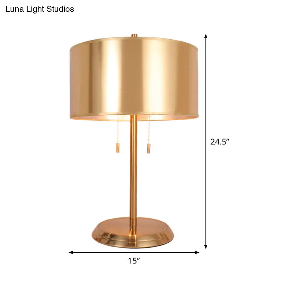 Gold Drum Desk Light: Modern 1-Head Fabric Task Lighting With Metal Base
