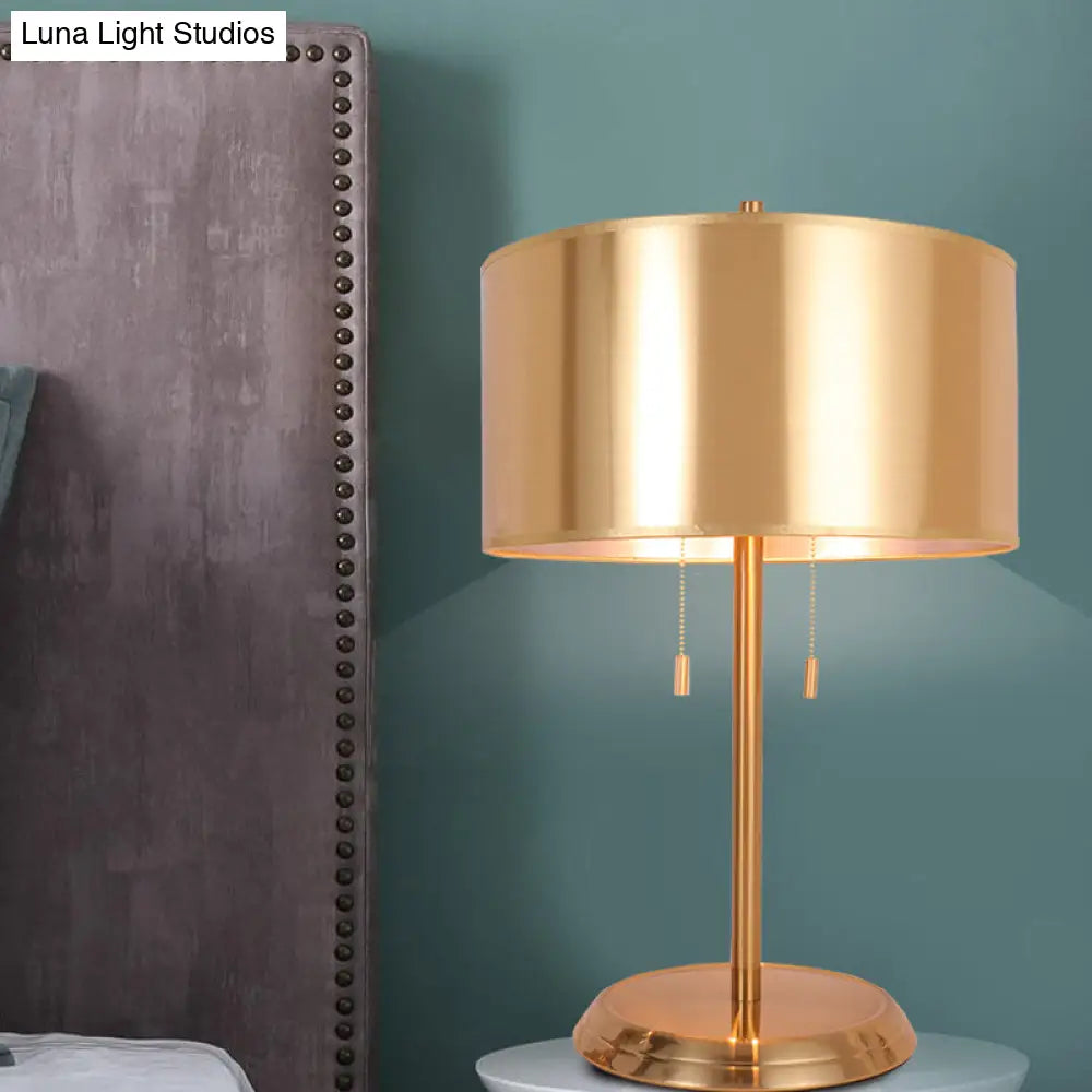 Gold Drum Desk Light: Modern 1-Head Fabric Task Lighting With Metal Base