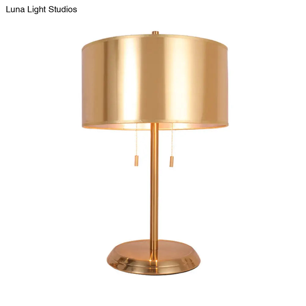 Gold Drum Desk Light: Modern 1-Head Fabric Task Lighting With Metal Base