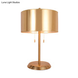 Gold Drum Desk Light: Modern 1-Head Fabric Task Lighting With Metal Base