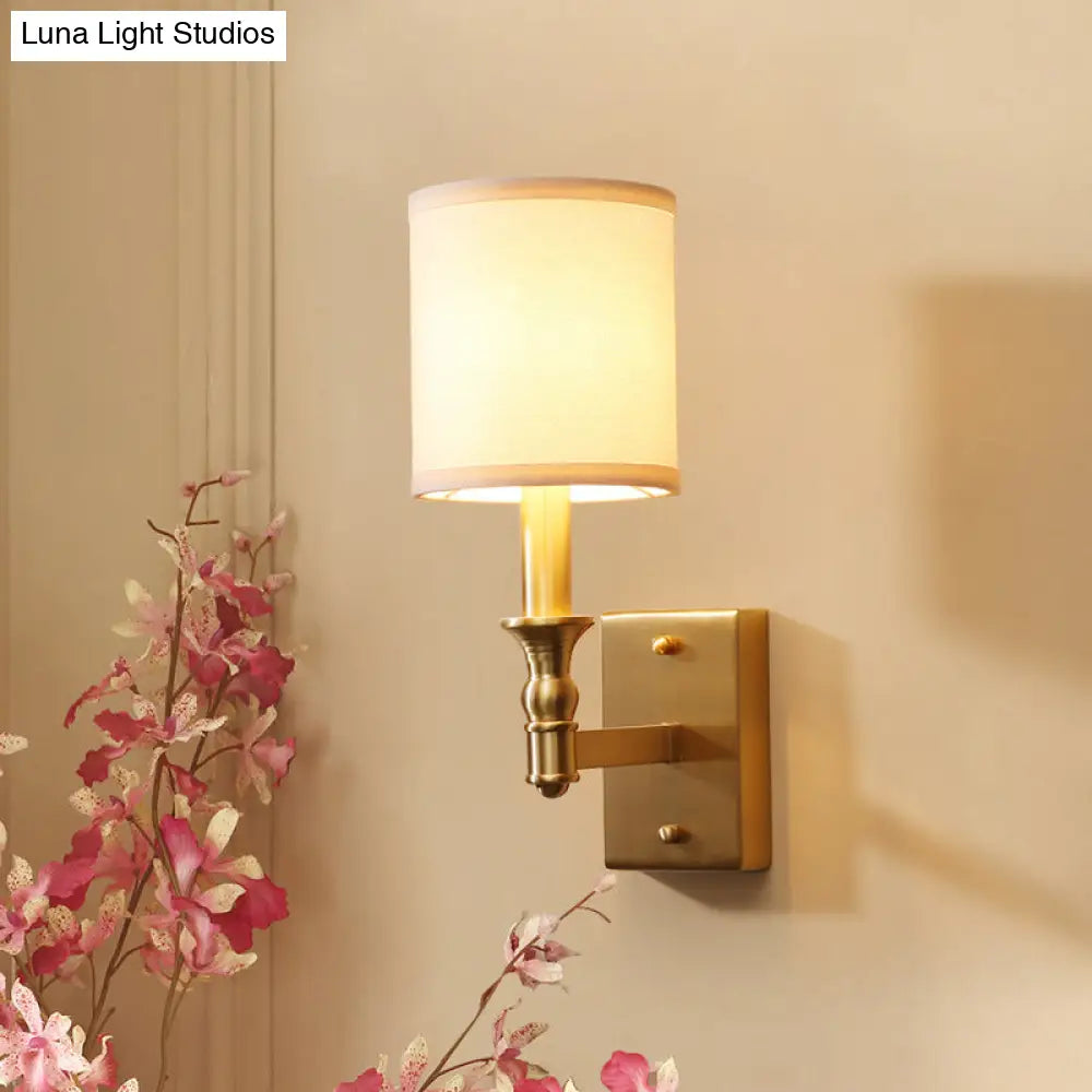 Gold Fabric Wall Light Kit - Simplicity 1-Light Bedroom Mount