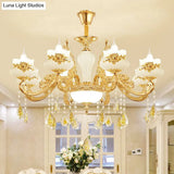 Gold Faux Jade Ceiling Chandelier For Living Room - Flowerbud Simplicity Lighting Fixture
